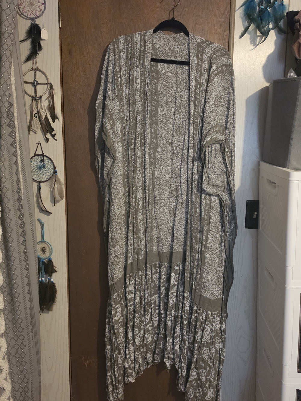 Three Bird Nest Olive & White Paisley Boho Duster Kimono - Picture 4 of 8